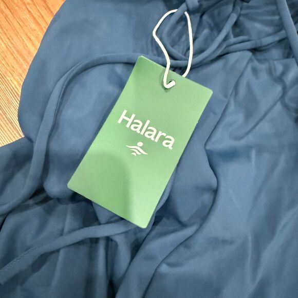 HALARA NWT Softly Zero Ruched Lace Up Bodycon Dress Ink Green Size Small - Picture 7 of 8